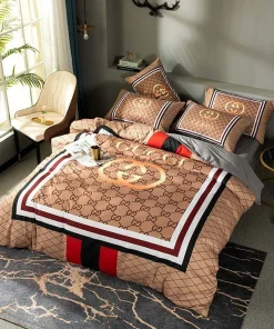 Gucci Brown Logo Type 987 Bedding Sets Bed Linen Blankets Duvet Premium Fashion Brand Covers Hyperbeast Bedroom Sheets Luxury Ideas Bedclothes