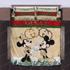 Gucci Couple Disney Mickey Christmas Bed Sheets Spread Comforter Duvet Cover Bedding Setss