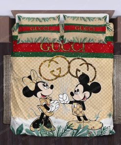 Gucci Couple Disney Mickey Christmas Bed Sheets Spread Comforter Duvet Cover Bedding Setss
