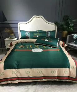 Gucci Dark Green Luxury Brand Bedding Sets Duvet Cover Set, For Home Best Luxury Bedding Sets