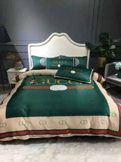Gucci Dark Green Luxury Brand Bedding Sets Duvet Cover Set, For Home Best Luxury Bedding Sets