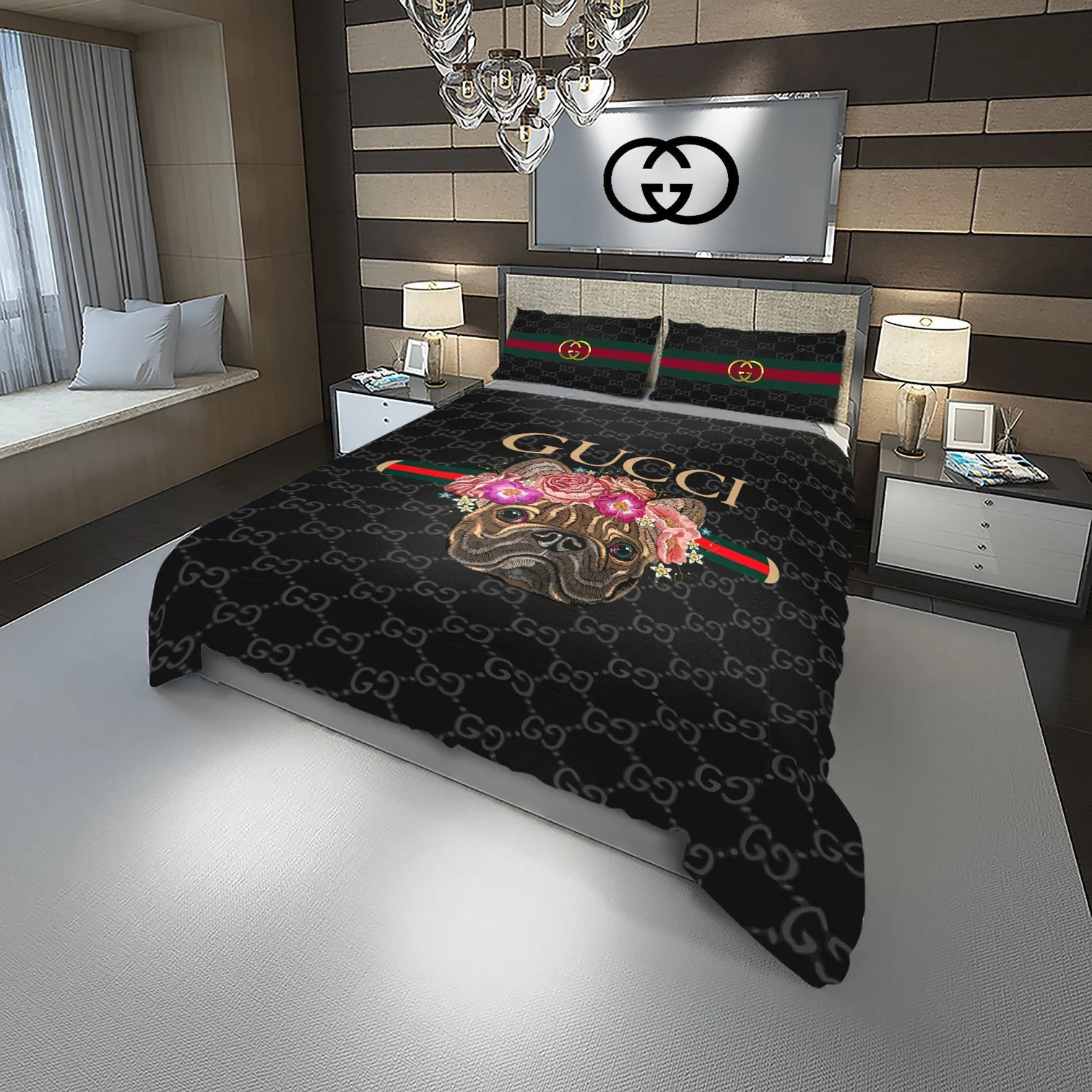 Gucci Doggy And Flowers Fashion Logo Luxury Brand Premium Bedding Sets,Bed Sets, Bedroom Sets, Comforter Sets, Duvet Cover, Bedding Sets Gucci Doggy And Flowers Fashion Logo Luxury Brand Premium Bedding Sets,Bed Sets, Bedroom Sets, Comforter Sets, Duvet Cover, Bedding Sets