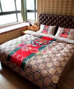Gucci Floral Tiger With Vintage In Monogram Background Duvet Cover Set