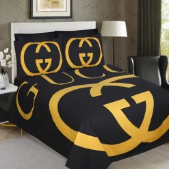 Gucci Golden Logo Luxury Brand Bedding Set Bedding Sets