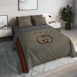 Gucci Khaki Luxury Brand High End Premium Bedding Set For Bedroom Luxury Duvet Cover Set With Pillowcases Home Decoration Bedding Sets