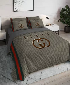 Gucci Khaki Luxury Brand High End Premium Bedding Set For Bedroom Luxury Duvet Cover Set With Pillowcases Home Decoration Bedding Sets