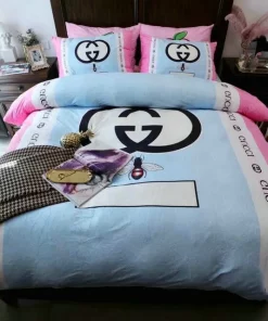 Gucci Light Blue Pink Luxury Brand Bedding Set Duvet Cover Set Home Decorations Bedding Sets
