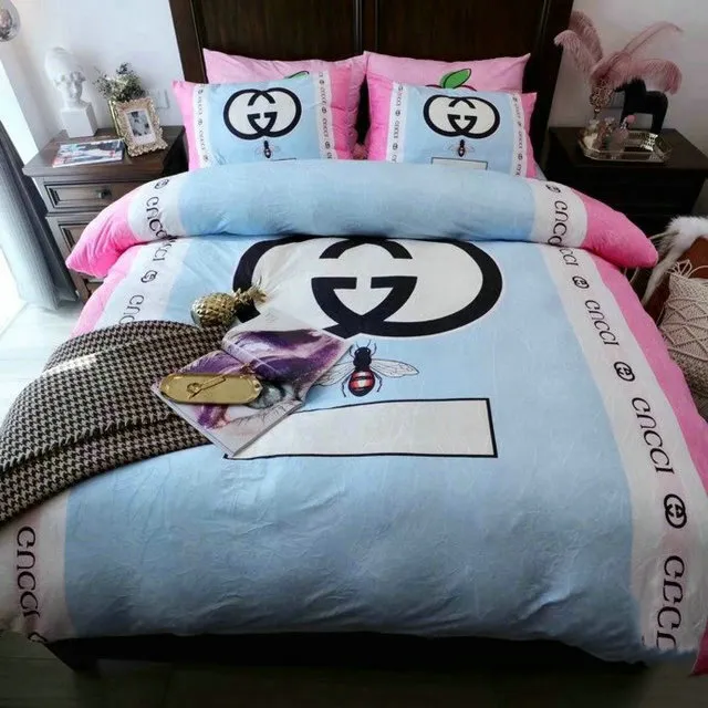 Gucci Light Blue Pink Luxury Brand Bedding Set Duvet Cover Set Home Decorations Bedding Sets Gucci Light Blue Pink Luxury Brand Bedding Set Duvet Cover Set Home Decorations Bedding Sets