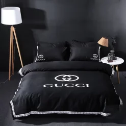 Gucci Luxury Brand Black Bedding Sets Duvet Cover Set, For Home Best Luxury Bedding Sets