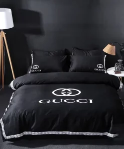 Gucci Luxury Brand Black Bedding Sets Duvet Cover Set, For Home Best Luxury Bedding Sets