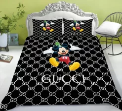 Gucci Mickey Black Logo Type 623 Bedding Sets Sheets Covers Luxury Ideas Duvet Blankets Bed Linen Hyperbeast Bedroom  Fashion Brand