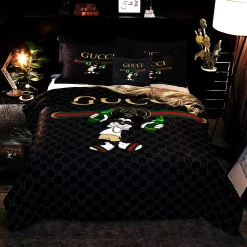 Gucci Mickey Drinking Fashion Logo Luxury Brand Premium Bedding Sets,Bed Sets, Bedroom Sets, Comforter Sets, Duvet Cover, Bedding Sets