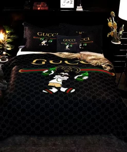 Gucci Mickey Drinking Fashion Logo Luxury Brand Premium Bedding Sets,Bed Sets, Bedroom Sets, Comforter Sets, Duvet Cover, Bedding Sets