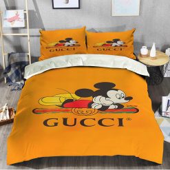 Gucci Orange Mickey Fashion Logo Luxury Brand Bedding Sets, For Home Bedding Sets