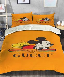 Gucci Orange Mickey Fashion Logo Luxury Brand Bedding Sets, For Home Bedding Sets