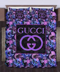 Gucci Pattern Violet Skull Bedding Sets Model 24 Home Decoration Bedding Sets