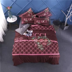 Gucci Red Wine Luxury Brand Bedding Sets Duvet Cover Set, For Home Best Luxury Bedding Sets