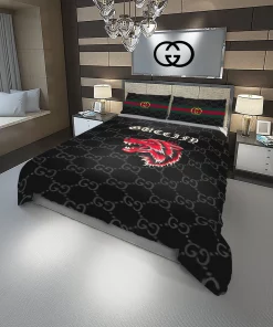 Gucci Red Wolf Fashion Logo Luxury Brand Bedding Sets,Bed Sets, Bedroom Sets, Comforter Sets, Duvet Cover, Bedding Sets