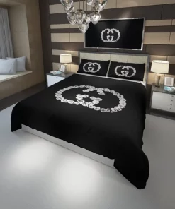 Gucci Rose Black Luxury Brand Bedding Sets Duvet Cover Set, For Home Best Luxury Bedding Sets