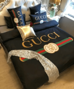 Gucci Signature Logo In Black Background Duvet Cover Set