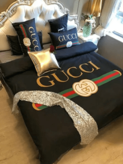 Gucci Signature Logo In Black Background Duvet Cover Set