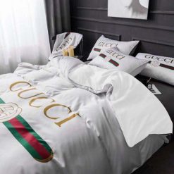 Gucci Signature Logo In White Background Bedding Set King