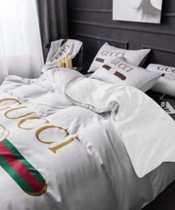 Gucci Signature Logo In White Background Bedding Set King