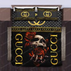 Gucci Skull And Roses Bed Sheets Spread Comforter Duvet Cover Bedding Setss
