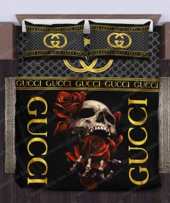 Gucci Skull And Roses Bed Sheets Spread Comforter Duvet Cover Bedding Setss