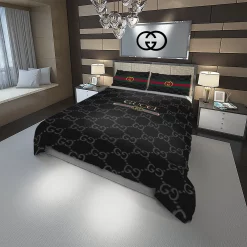 Gucci Small Fashion Logo Luxury Brand Premium Bedding Sets,Bed Sets, Bedroom Sets, Comforter Sets, Duvet Cover, Bedding Sets
