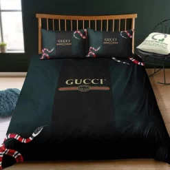 Gucci Snake Black Green Luxury Brand Bedding Set Duvet Cover Set Home Decorations Bedding Sets