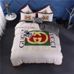 Gucci Square White Luxury Brand Bedding Sets Duvet Cover Set, For Home Best Luxury Bedding Sets