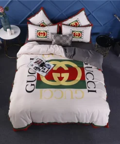 Gucci Square White Luxury Brand Bedding Sets Duvet Cover Set, For Home Best Luxury Bedding Sets