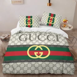 Gucci Stripe Luxury Brand High-End Bedding Sets, For Home Best Luxury Bedding Sets