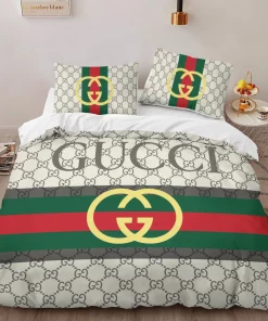 Gucci Stripe Luxury Brand High-End Bedding Sets, For Home Best Luxury Bedding Sets