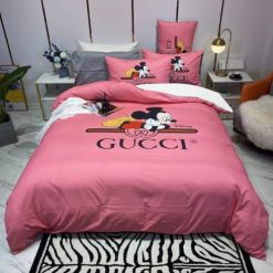 Gucci x Mickey Signature Logo In Pink Background Bedding Set King