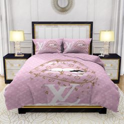 Lips With Louis Vuitton Pattern Bed Sheets Spread Comforter Duvet Cover Bedding Setss
