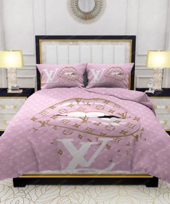 Lips With Louis Vuitton Pattern Bed Sheets Spread Comforter Duvet Cover Bedding Setss