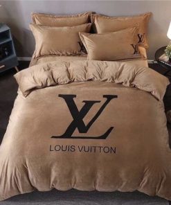 Louis Vuitton Basic Logo In Brown Background Bedding Set