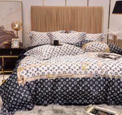 Louis Vuitton Black and White Monogram Comforter Bedding Set