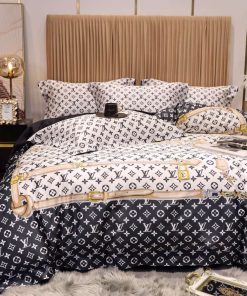Louis Vuitton Black and White Monogram Comforter Bedding Set