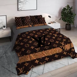 Louis Vuitton Brown Luxury Brand High End Premium Bedding Sets Duvet Bedroom Idea Blankets Covers Bed Linen Sheets