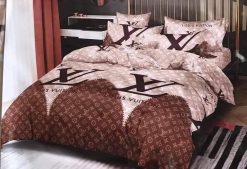 Louis Vuitton Brown Pinky Luxury Brand Bedding Sets Covers Blankets Sheets Bedroom Idea Bed Linen Duvet Home Decor