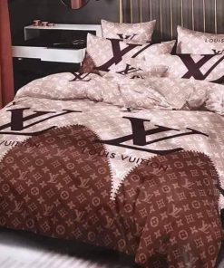 Louis Vuitton Brown Pinky Luxury Brand Bedding Sets Covers Blankets Sheets Bedroom Idea Bed Linen Duvet Home Decor