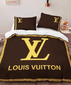 Louis Vuitton Brown Yellow Louis Vuitton Lv Logo Type 1175 Bedding Sets Premium Fashion Brand Luxury