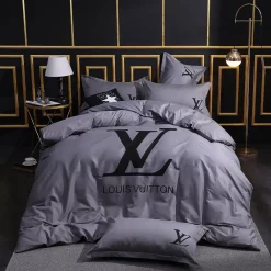 Louis Vuitton Grey Luxury Brand High-End Bedding Set Lv Home Decorations Bedding Sets