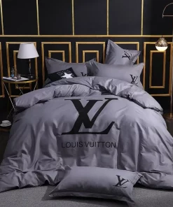Louis Vuitton Grey Luxury Brand High-End Bedding Set Lv Home Decorations Bedding Sets