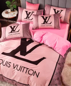 Louis Vuitton Pink Fashion Logo Luxury Brand Bedding Sets, For Home Bedding Sets