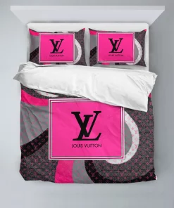 Louis Vuitton Pink Grey And Black Luxury Brand Customized Bedding Sets