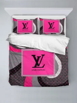 Louis Vuitton Pink Grey And Black Luxury Brand Customized Bedding Sets